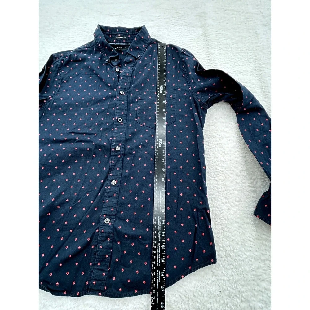 Banana Republic Mens Untucked Fit Shirt Medium Navy Blue Red Micro Floral Cotton